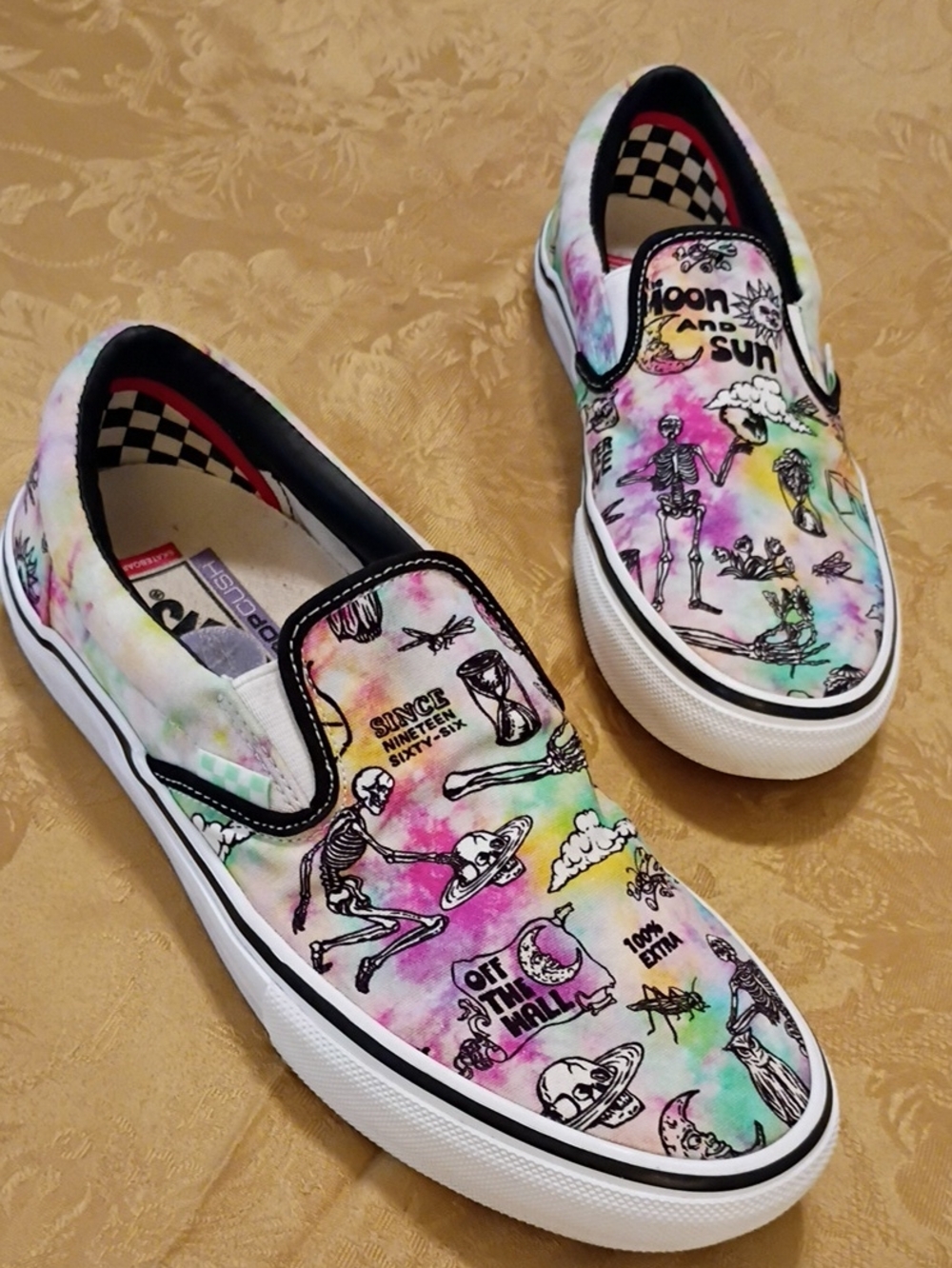 VANS RARE "Moon Aand Sun," Skeletons Slip-On  in Tie-Dye Men's 8.5 Women's 10.0